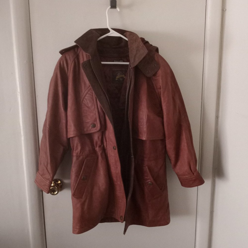 VTG Heavy Long Hooded Brown Leather Jacket
